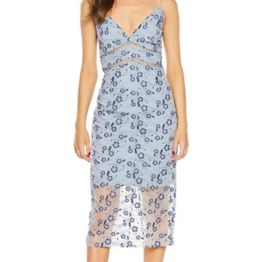 Bardot Blue Embroidered Midi Dress
